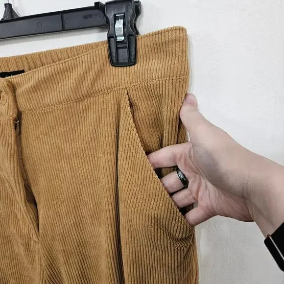 Hunter & Brown Tan Corduroy High Rise Pants Pockets Elastic Waist Size Large - Picture 4 of 6